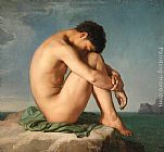 Jeune homme assis au bord de la mer by Jean Hippolyte Flandrin